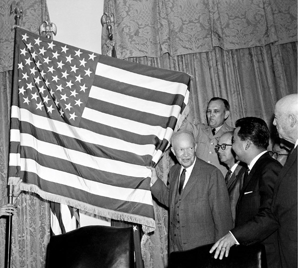 Eisenhower unfurls the 50-star flag