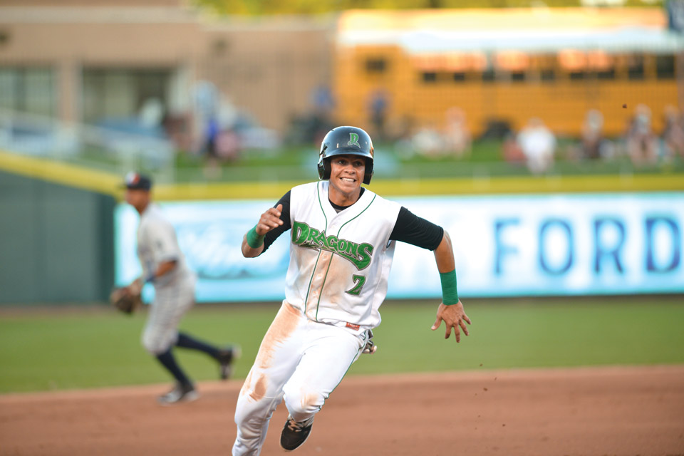 Dayton Dragons player running bases