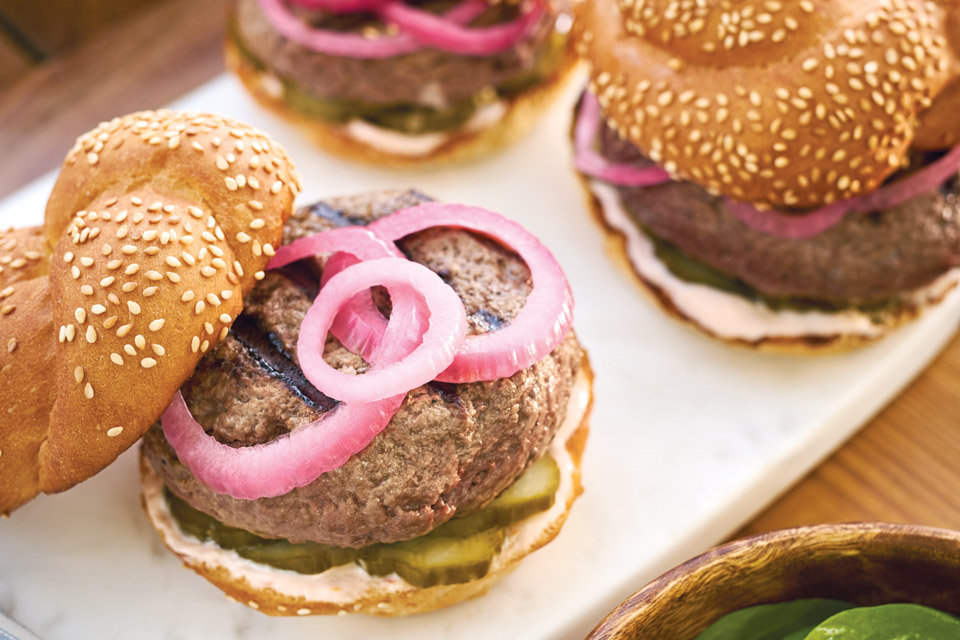 Wagyu burgers on a platter