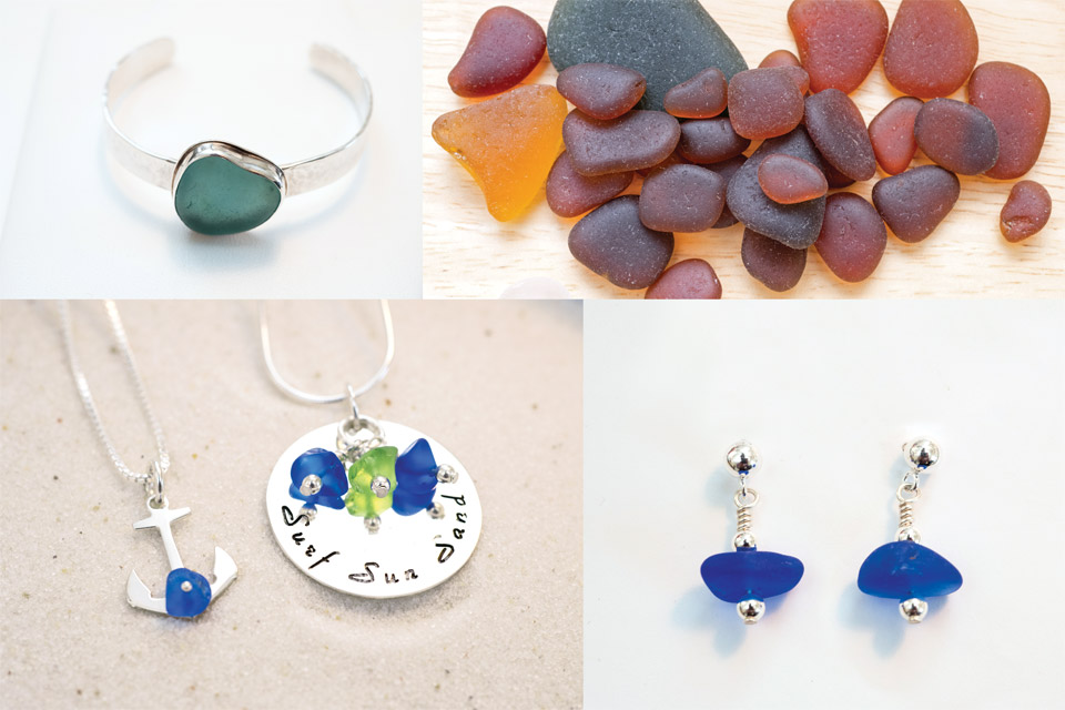 Close up of beach glass jewelry