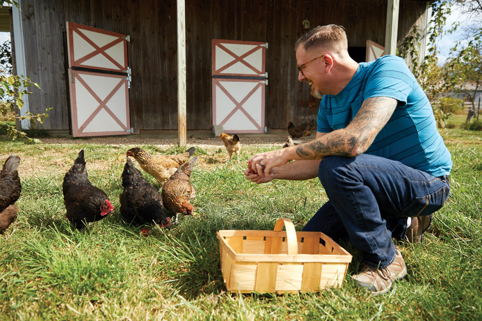 Dean Lowry with his chickens