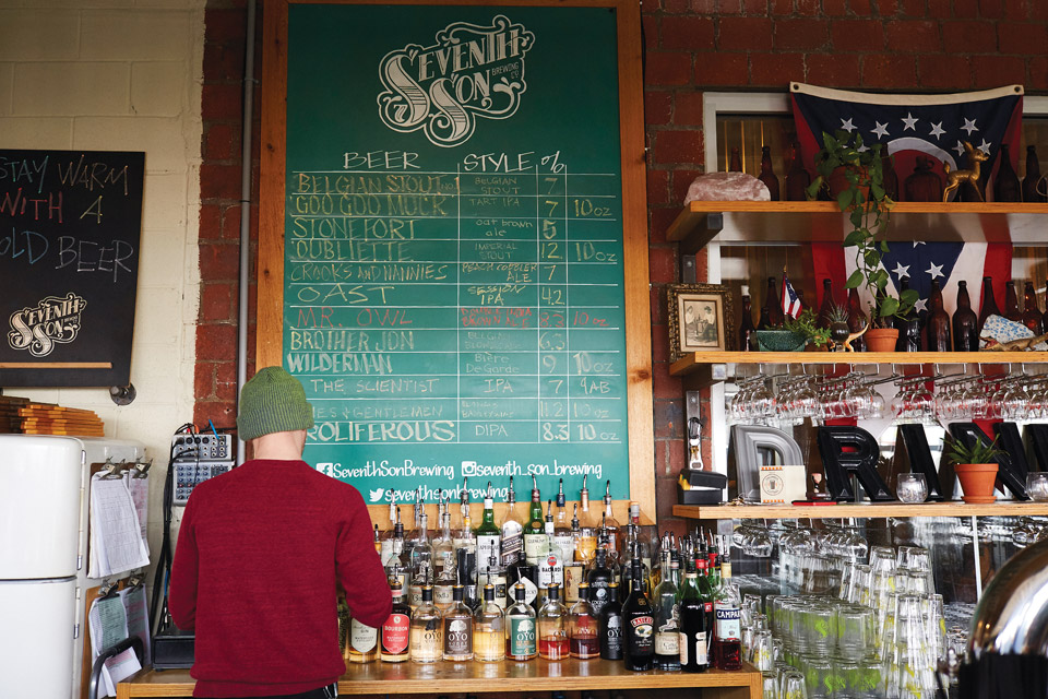 Seventh Son beer list behind bar