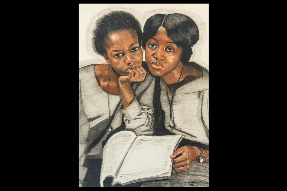 Winold Reiss' "Type Study, II (Two Public School Teachers)"