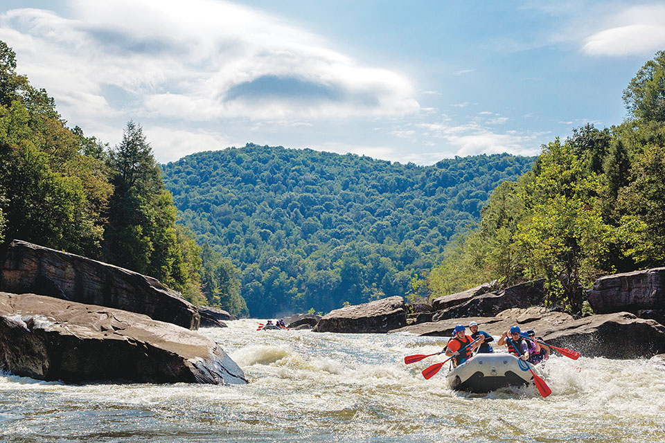 People whitewater rafting on the Upper Gauley River (photo courtesy of West Virginia Tourism Office)