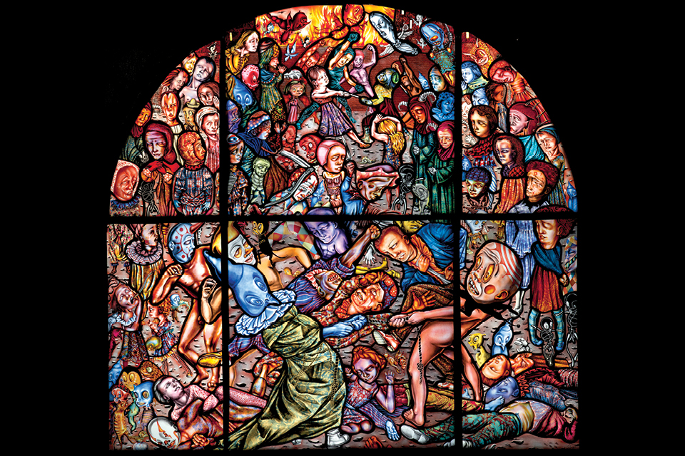 Judith Schaechter's "The Battle of Carnival and Lent" (artwork courtesy of the Memorial Art Gallery of the University of Rochester, New York) 