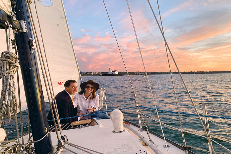 Couple sailing in Cleveland (photo courtesy of Cleveland Sailing Charters)