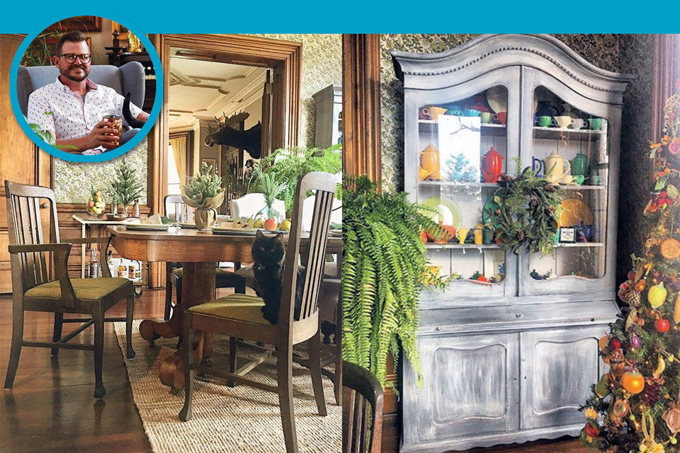 Vintage hutch and Michael Free II (inset, photo by Casey Rearick)