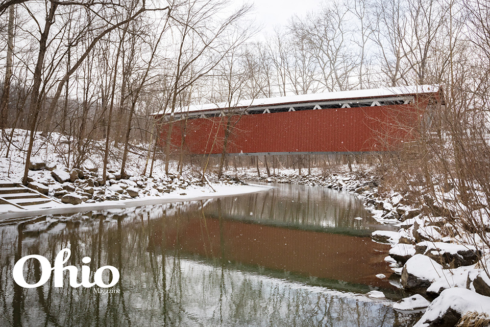 Everett Road Covered Bridge in snow (photo by Cody York)