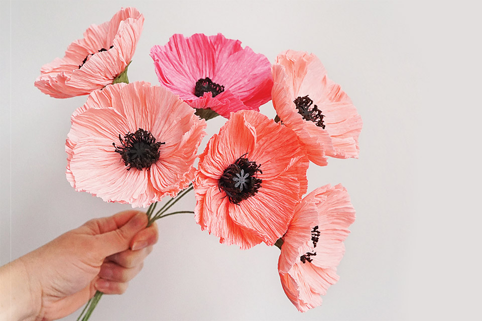 Bess Paper Goods' pink paper poppies