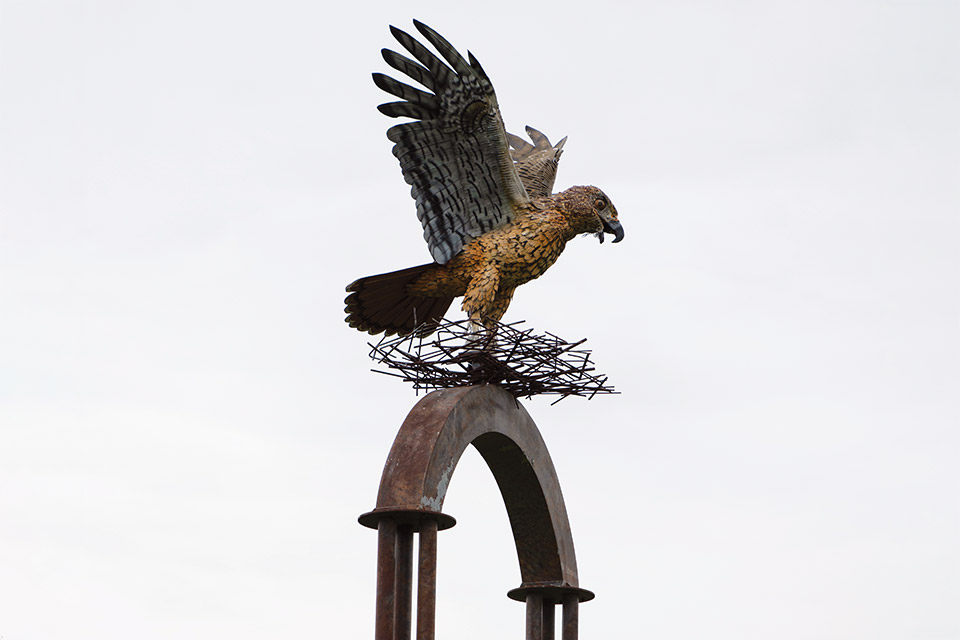 Flight of the Hawk Park statue (photo by Stephanie Park)