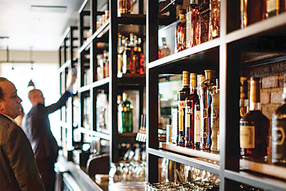 Cherry Valley Hotel's O&E Taphouse's liquor wall