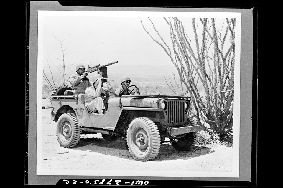 Reconnaissance patrol driving jeep at desert training center