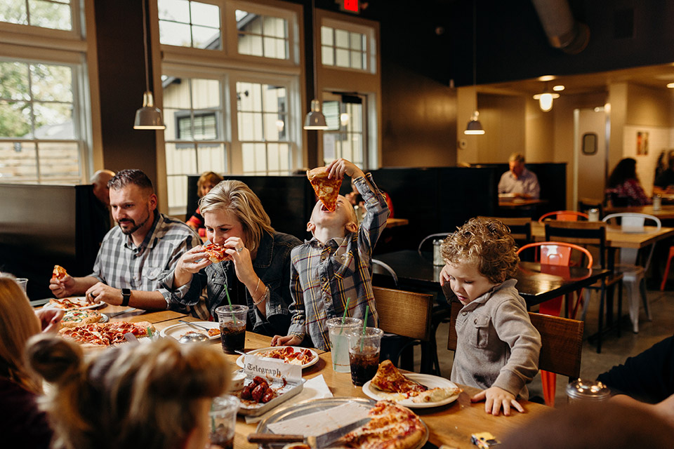 Family at Park Street Pizza (photo by Agape Photography)