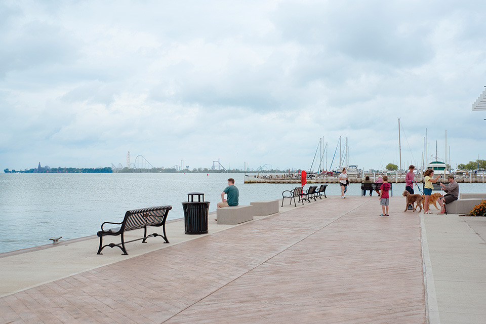 People hanging out at Jackson Street Pier