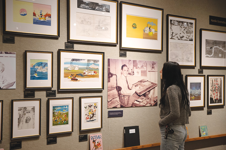 Woman looking at art at Mazza Museum (photo by Rachael Jirousek)