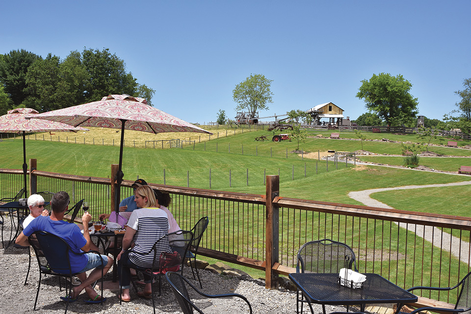 Group enjoying meal and wine on Maize Valley patio (photo by Rachael Jirousek)