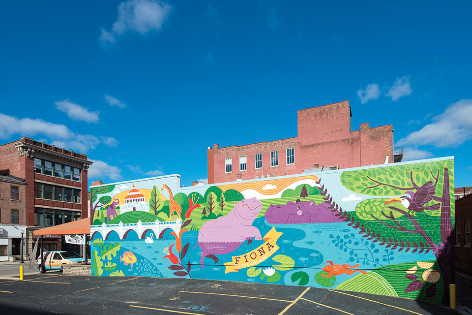 “Fiona and Bibi at the Cincinnati Zoo” mural in Cincinnati (photo by J. Miles Wolf, supported by Cincinnati Zoo & Botanical Garden)