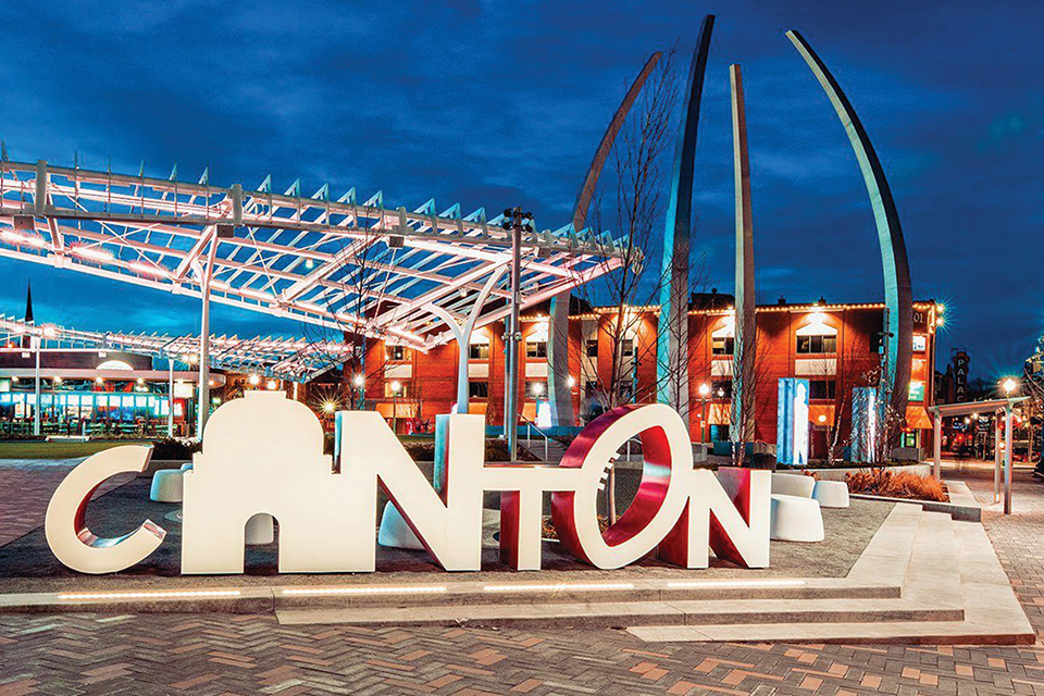 Canton sign in downtown’s Centennial Plaza (photo courtesy of Downtown Canton Partnership)