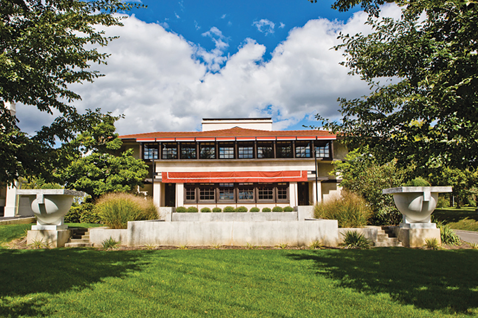 Front exterior of Springfield’s Frank Lloyd Wright-designed Westcott House (photo by Rod Hatfield)