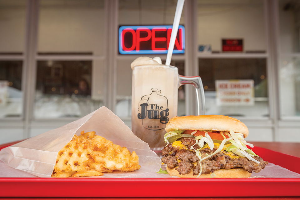 Burger, waffle fries and root beer float from The Jug in Middletown (photo courtesy of Travel Butler County)