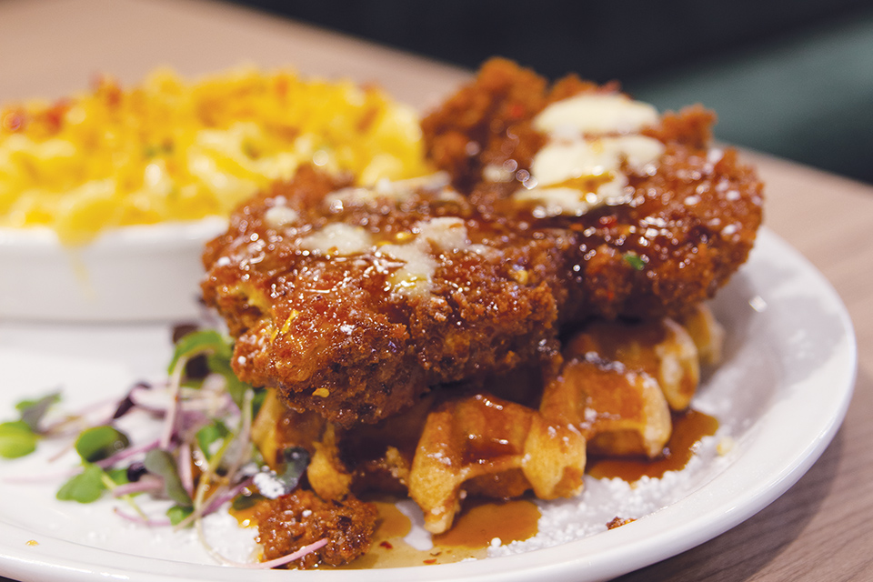 Chicken and waffle entree at The James Watson House restaurant in Celina (photo by Rachael Jirousek)