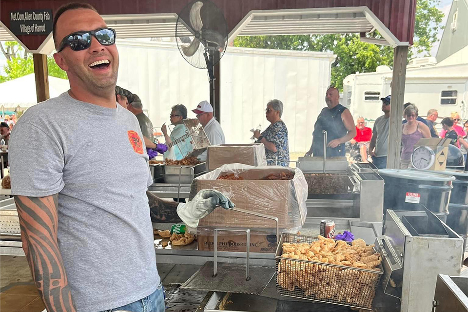 Pork rind maker at Pork Rind Festival in Harrod (photo courtesy of Pork Rind Heritage Festival Facebook)