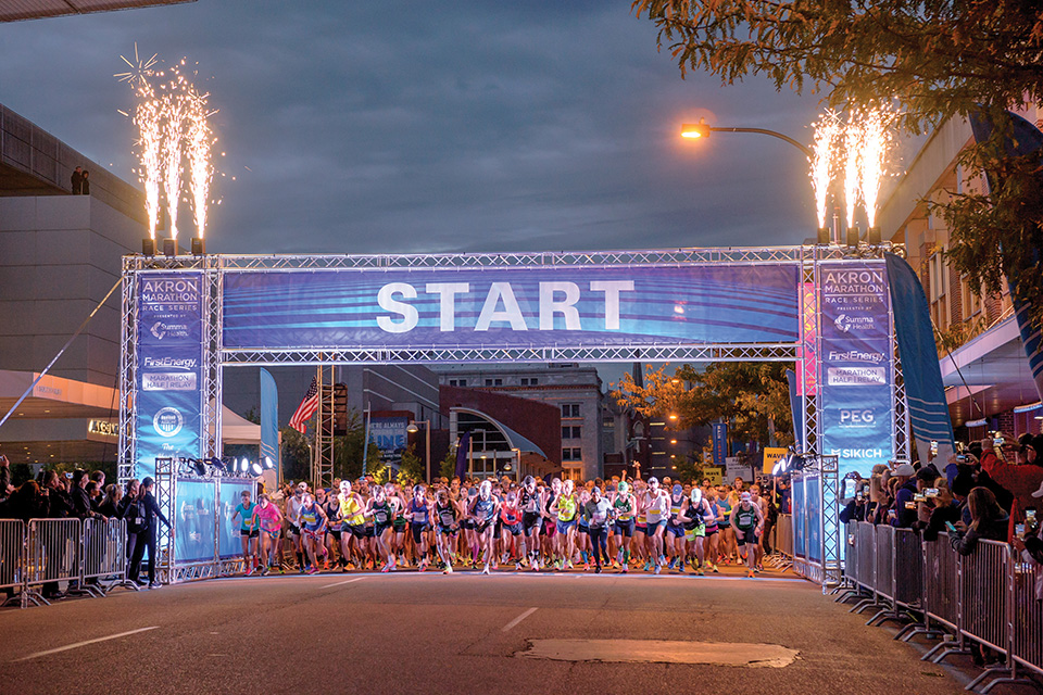 Runners at starting line for Akron Marathon (photo by Cantor Photography)