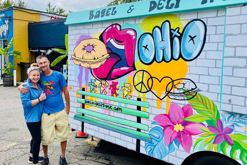 Kelly Lang and Nate Lewis outside Loveland’s Bagel & Deli food truck (photo courtesy of Bagel & Deli Shop)