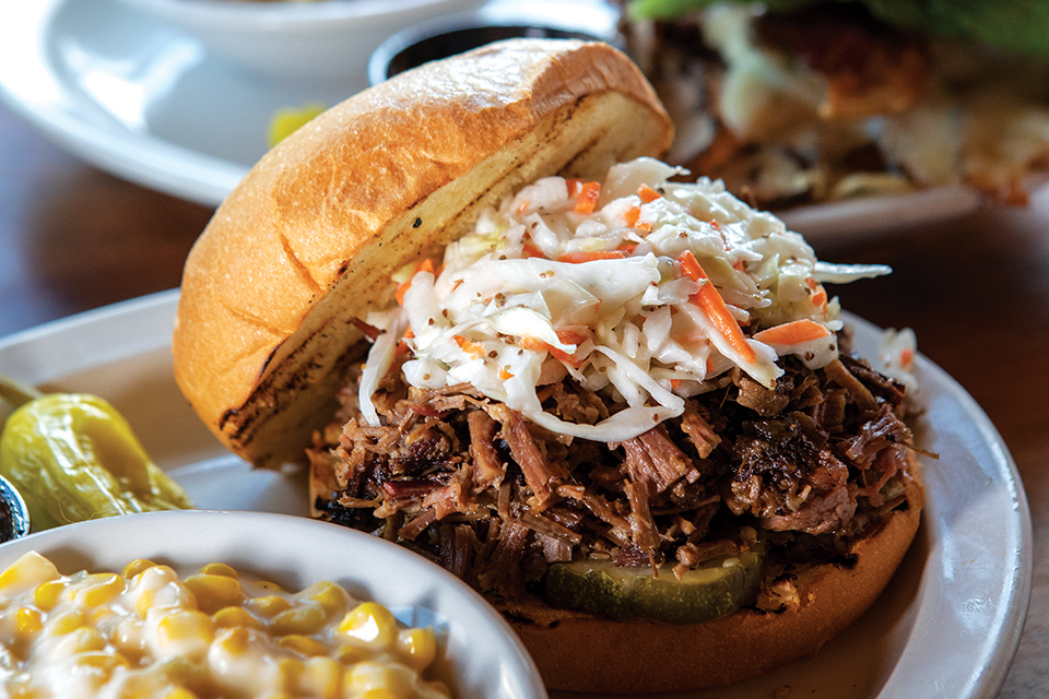 Pulled pork sandwich and corn from Old Canal Smoke House in Chillicothe (photo by Laura Watilo Blake)