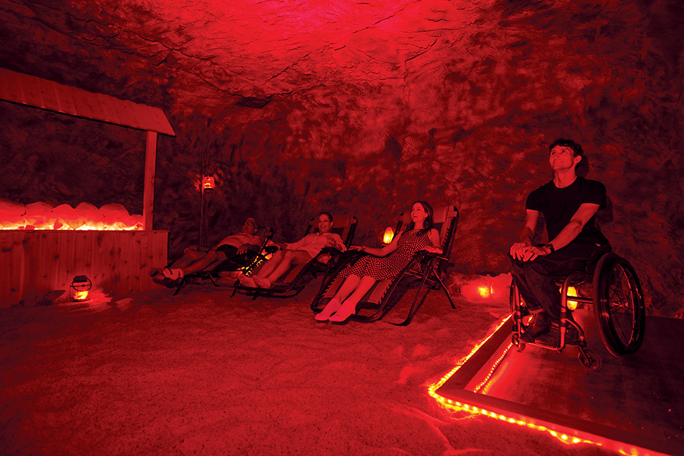 People in Hocking Hills Serenity Salt Cave in Logan (photo by Kevin Kopanski)