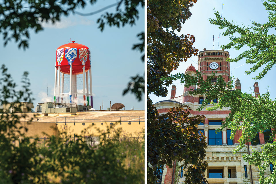 Dums Dums water tower and Bryan courthouse (photos by Doug Hinebaugh)