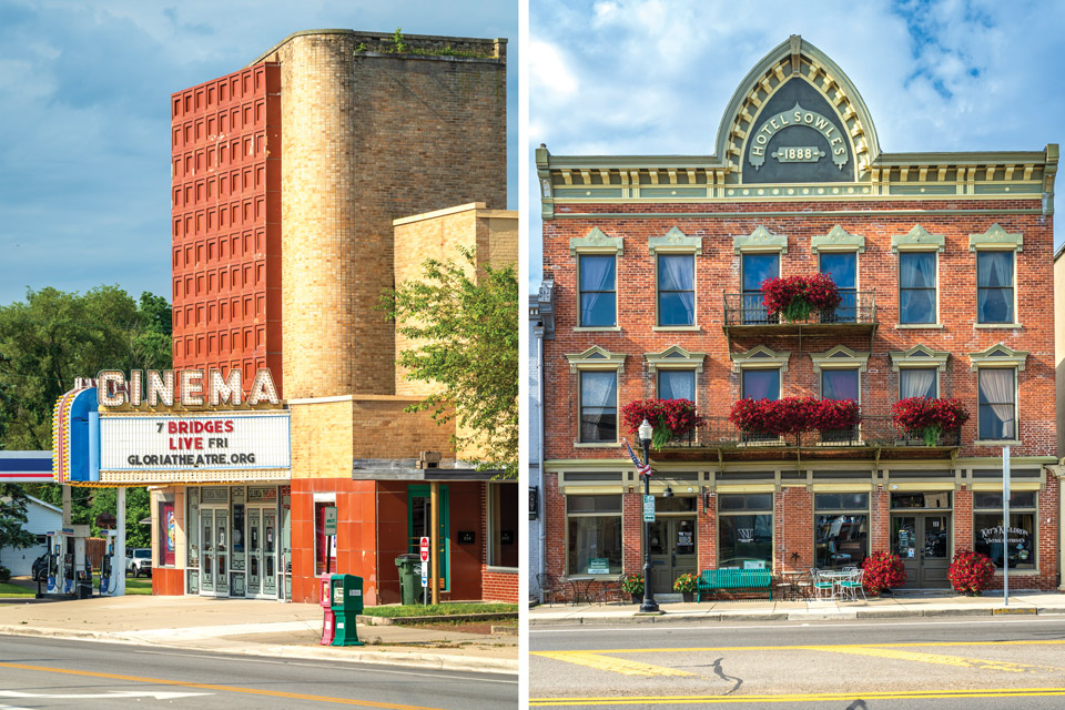 Gloria Theatre and Hotel Sowles in downtown Urbana (photos by Doug Hinebaugh)