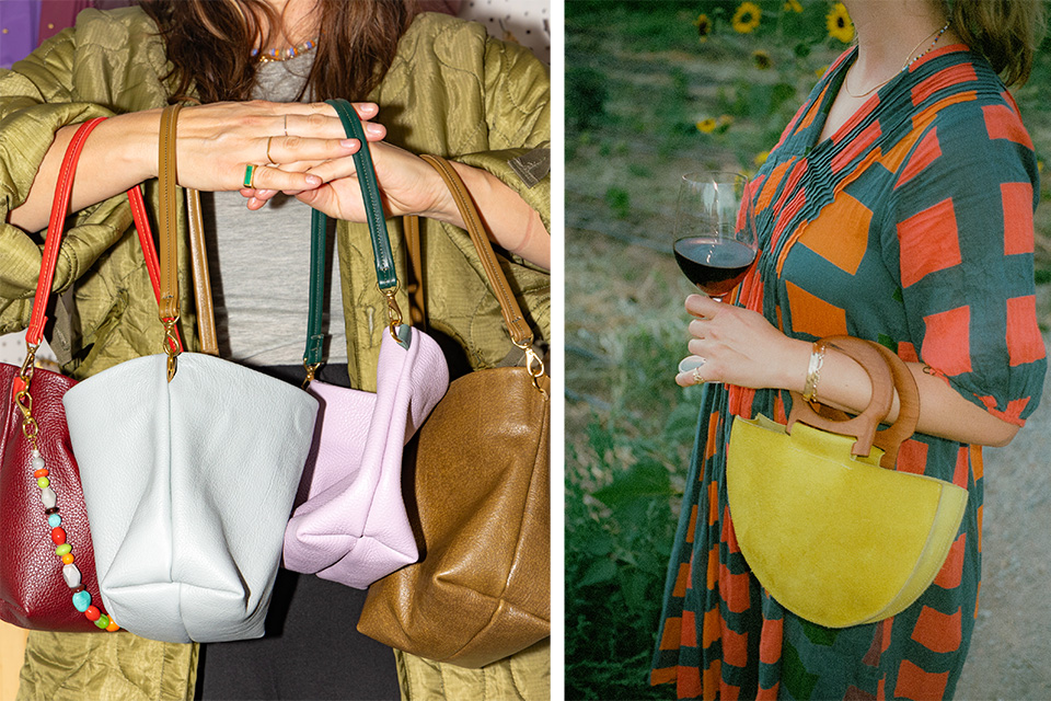 Party bucket and crescent woodie bags from Quinn McIlhargey-Nicholson’s Baqette in Cincinnati (photos by @byhatsue)