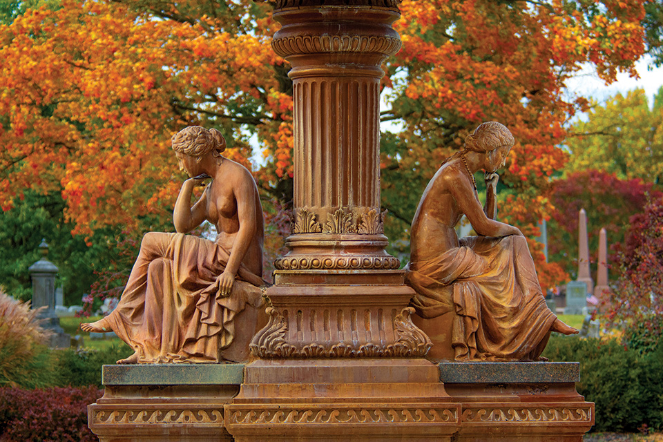 Monument fountain at Washington Cemetery in Fayette County (photo by Randall Lee Schieber)