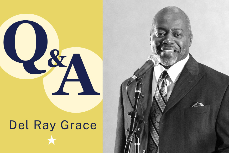 Black and white portrait of Del Ray Grace, founder of Sacred Steel Music & History Museum (photo courtesy of Del Ray Grace)