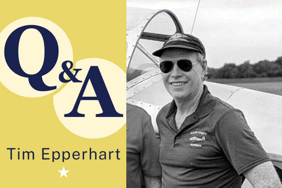 Black and white portrait of Tim Epperhart, president of Butler County Warbirds (photo courtesy of Tim Epperhart)
