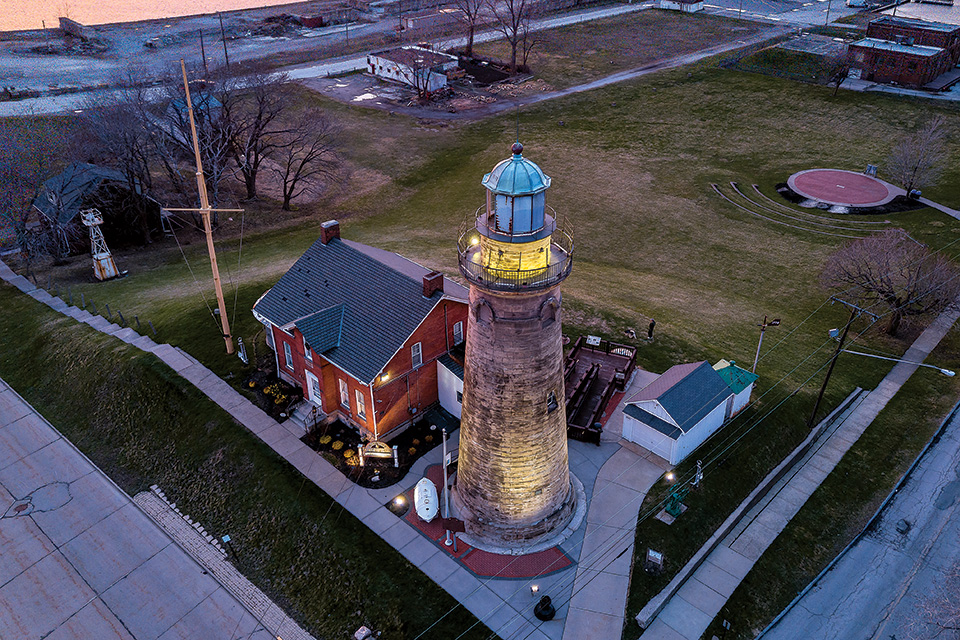 Aerial view of Fairport Harbor Marine Museum and Lighthouse in Fairport Harbor (photo by Andrew Cross)