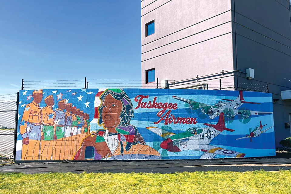 Tuskegee Airmen mural at Rickenbacker International Airport in Columbus (photo by Lindsay O’Connor)