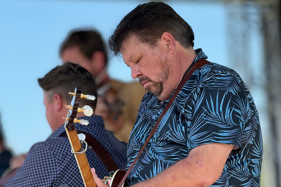 Performer at Brown County Bluegrass Festival (photo by Terri Grannis, Zellie's Opry House Productions & Promotion 2024, courtesy of Brown County Bluegrass Festival)