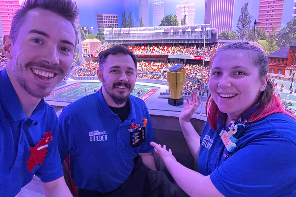 Master model builder Sebastian Noggle (left to right) with assistant master model builders Rob Malone and Meghan Burns (Merlin Entertainments LTD)