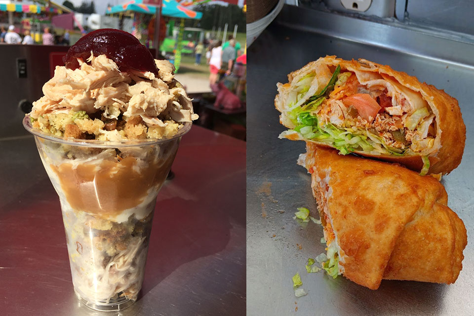 Thanksgiving Sundae (left) and Deep-Fried Tacos (right) (photos courtesy of Ohio State Fair)