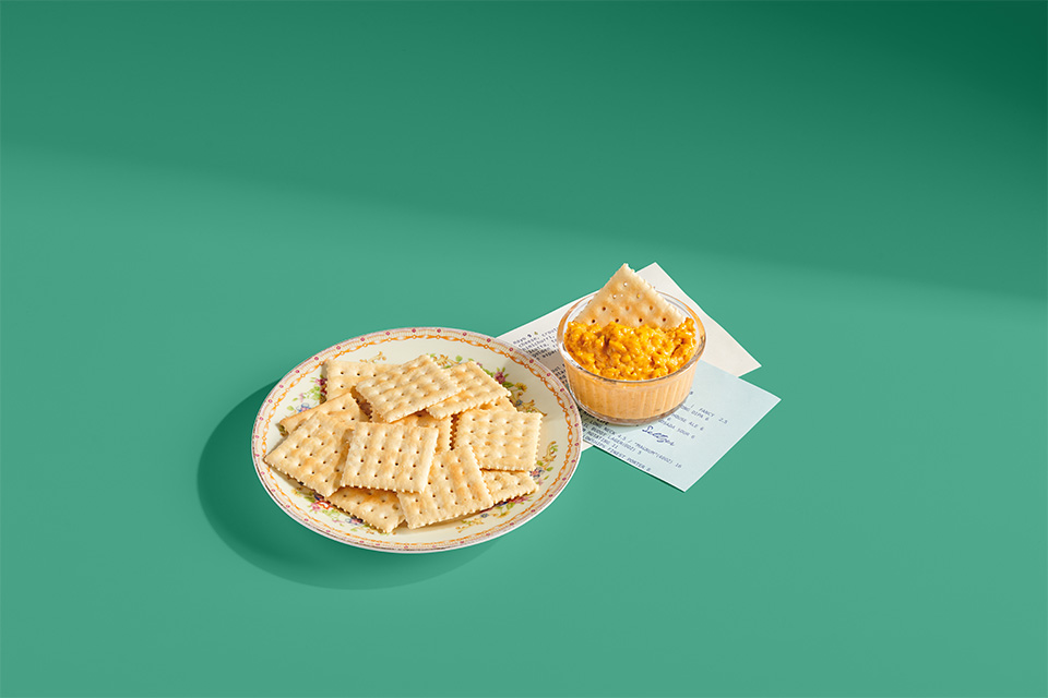 Saltine crackers with pimento dip (photo courtesy of Swensons and Cordelia)