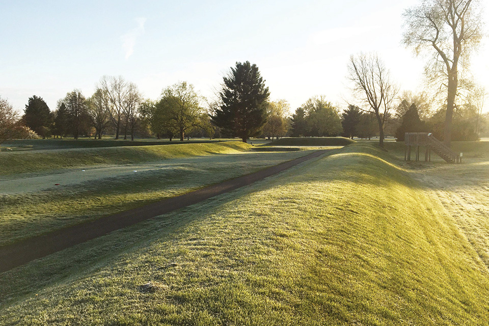 Octagon Earthworks at dawn in Newark (photo courtesy of Ohio History Connection)