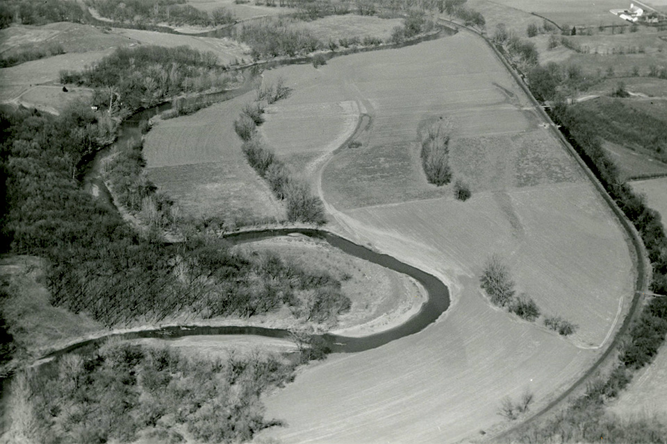 Historic aerial view of the Milan Canal (photo courtesy of Ohio History Connection)