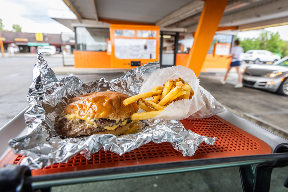 Hamburger and fries at Jolly’s Drive-In in Hamilton (photo by Matthew Allen)