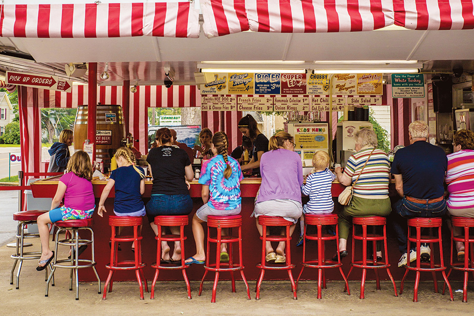 People eating at counter at White Turkey Drive-In in Conneaut (photo by Laura Watilo Blake)