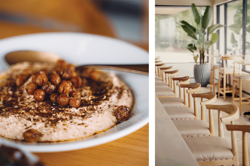Hummus, seating at Summer Place in Lakewood (photos courtesy of Summer Place)