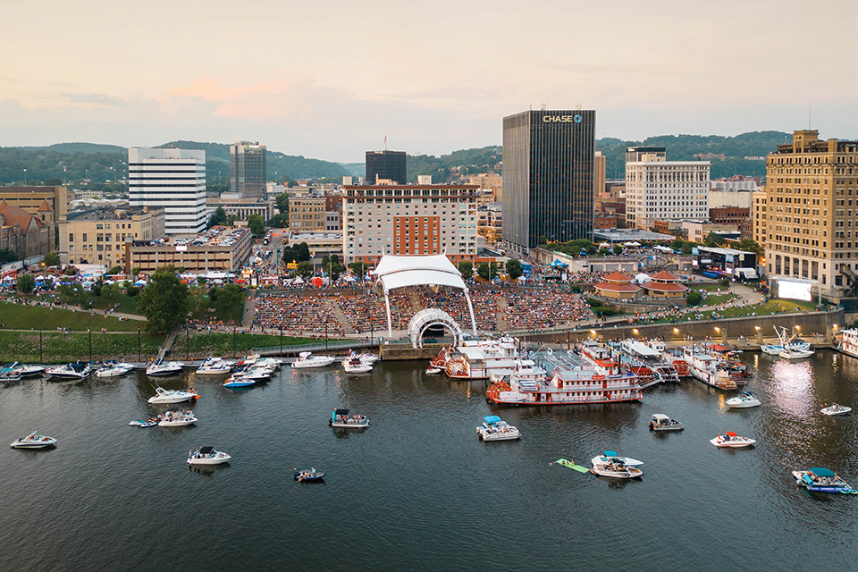 Charleston Sternwheel Regatta and capitol cityscape in West Virginia (photo courtesy of WV Tourism)