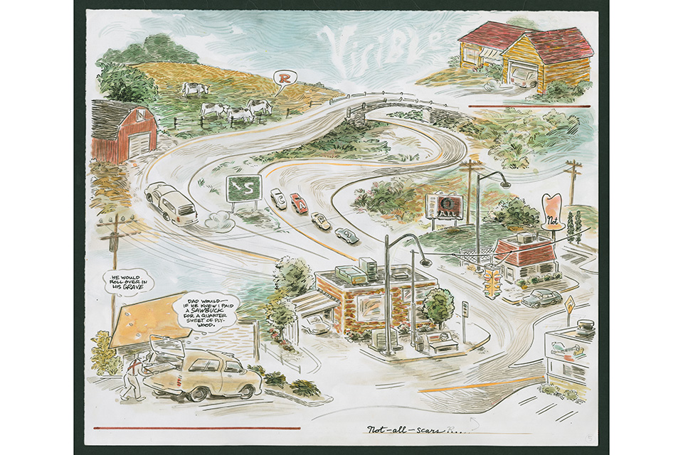 Carol Tyler’s “Not All Scars R Visible” from “Write It Down, Draw It Out: The Comics Art of Carol Tyler” at the Billy Ireland Cartoon Library & Museum in Columbus (photo © Carol Tyler)