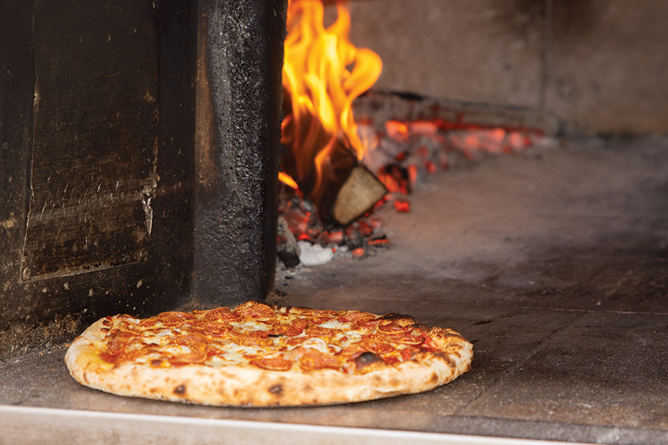 Wood Fired Pizza in Oven at Green Valley Brewing Co. (photo by Rachael Jirousek)